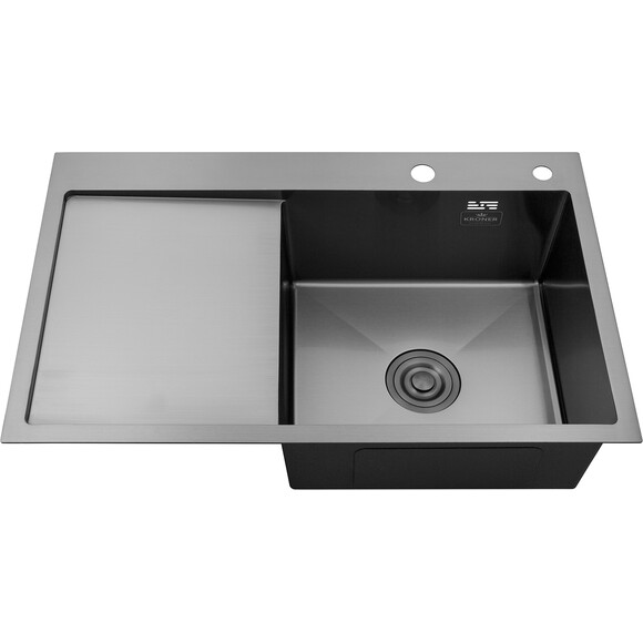 Кухонна мийка зі змішувачем Kroner KRS7849RHMPVDSCH035PVDSP026 (78x49 см, 3.0/1.0 мм, з коландером, дозатором та сифоном, ліва), фото , изображение 3