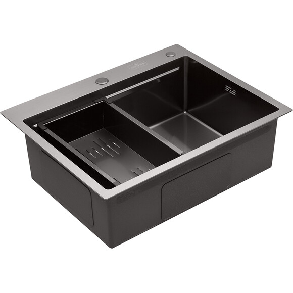 Кухонна мийка зі змішувачем Kroner KRS6350HMPVDPVD03817BLKSP026 (63x50 см, 3.0/1.0 мм, з коландером, дозатором та сифоном), фото , изображение 4
