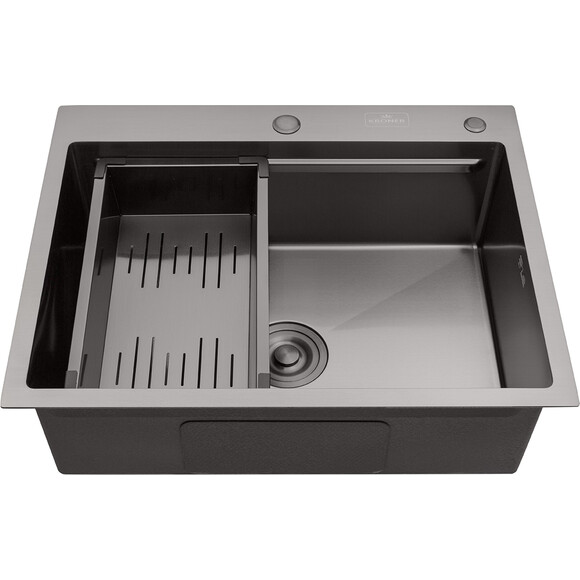 Кухонна мийка зі змішувачем Kroner KRS6350HMPVDPVD03817BLKSP026 (63x50 см, 3.0/1.0 мм, з коландером, дозатором та сифоном), фото , изображение 5