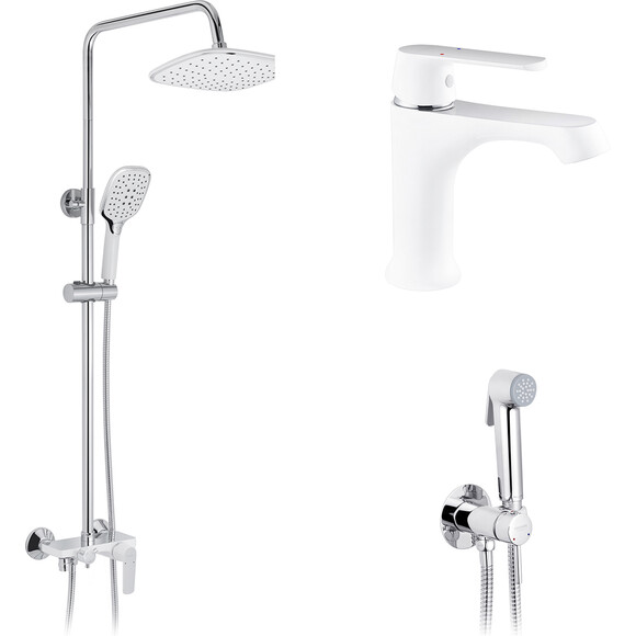 Комплект смесителей для ванной комнаты Kroner Armada+Bidet KRAW063W010C082 (W063+W010+C082, хром/белый), фото 