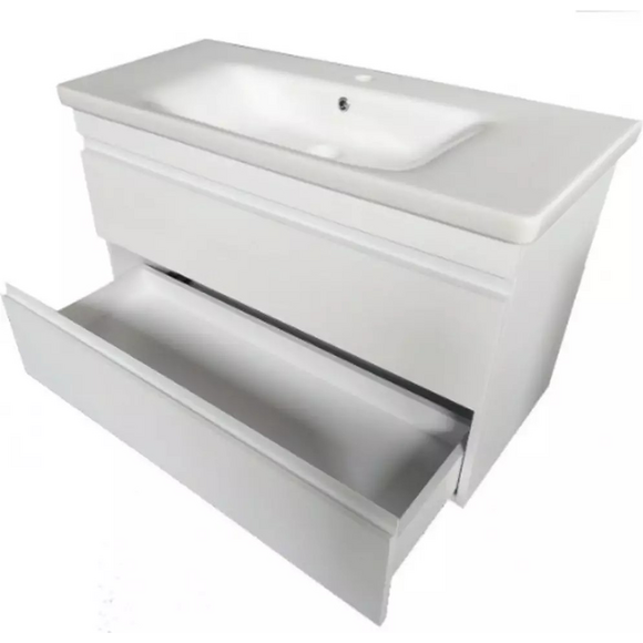 Тумба з раковиною Devit Frame 753100W (100 см, біла глянсова, підвісна, з сифоном), Доступні розміри: 100, Колір виробника: білий глянець, фото , изображение 2