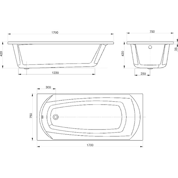 Акрилова ванна Devit Sigma 17075130N (170x75 см, з ніжками), Доступні розміри: 170 x 75, фото , изображение 2