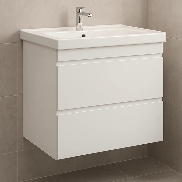 Тумба с раковиной Devit Frame 753080W (80 см, белая глянцевая, подвесная, с сифоном), Доступные размеры: 80, Цвет производителя: белый глянец, фото 