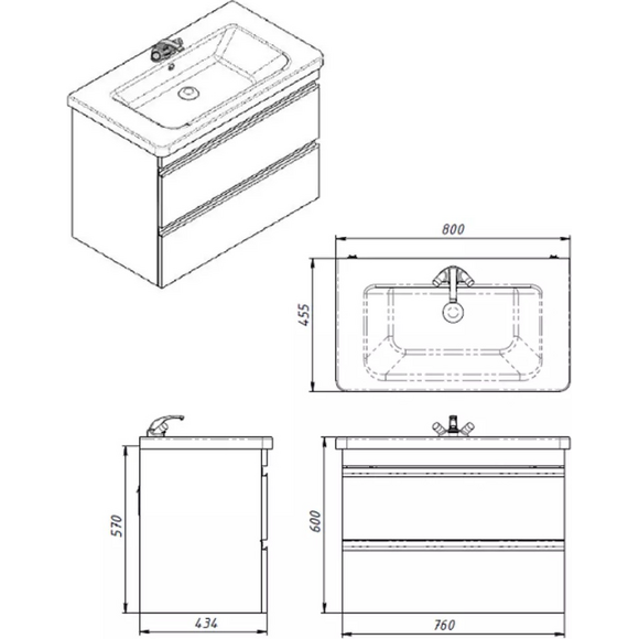 Тумба с раковиной Devit Frame 753080W (80 см, белая глянцевая, подвесная, с сифоном), Доступные размеры: 80, Цвет производителя: белый глянец, фото 6