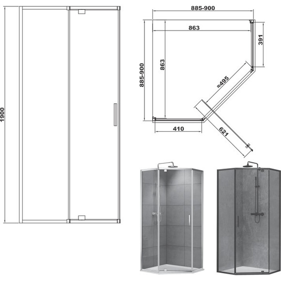 Душова кабіна Devit Art 2.0 FEN0140B (90x90 см, прозоре скло, профіль чорний матовий), Доступні розміри: 90 x 90, Колір виробника: чорний матовий, фото , изображение 2
