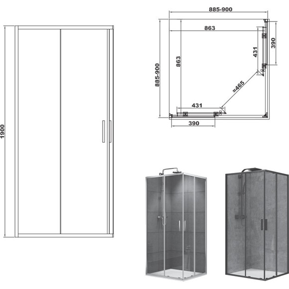 Душова кабіна Devit Art 2.0 FEN2140B (90x90 см, прозоре скло, профіль чорний матовий), Доступні розміри: 90 x 90, Колір виробника: чорний матовий, фото , изображение 2