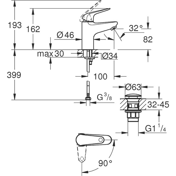 Змішувач для умивальника Grohe QuickFix Swift ColdStart S-Size Chrome 24323001 (хром), фото , изображение 7