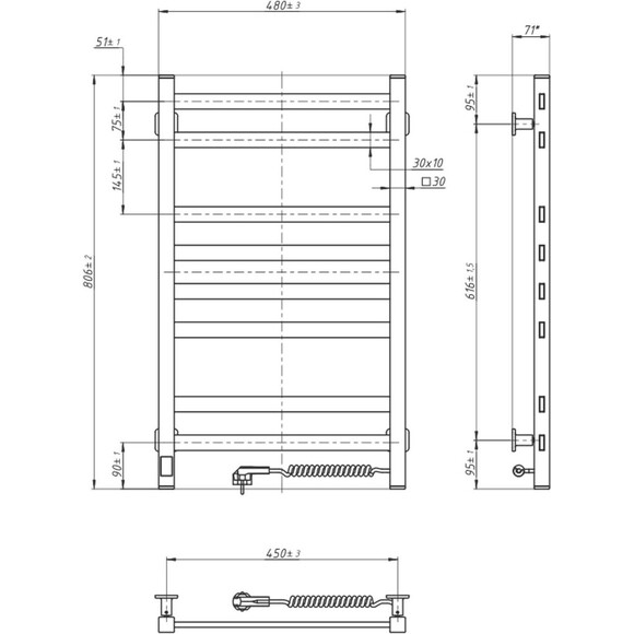 Електрична рушникосушарка Navin Авангард X Sensor Wi-Fi 12-272155-4880 (480x800, чорний муар, ліва, сенсорний, з таймером), Доступні розміри: 480 x 800, Колір виробника: чорний муар, Підключення рушникосушарки: ліве, фото , изображение 7