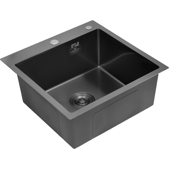 Кухонна мийка із змішувачем Kroner KRS5050HMPVDGRP03393BLKSP026 (50x50 см, 3.0/1.0 мм, з коландером, дозатором та сифоном), фото , изображение 3
