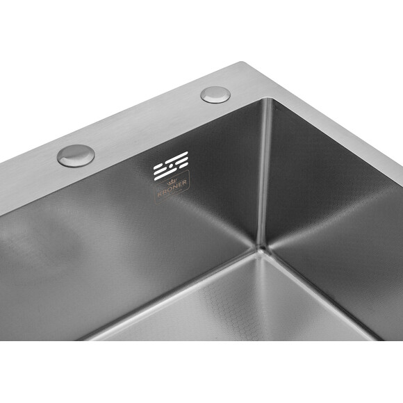 Кухонная мойка со смесителем Kroner KRD5050HMBGRA43332ESG035SP016 (50x50 см, 3.0/1.0 мм, с коландером, дозатором и сифоном, с сушилкой для посуды), фото 4