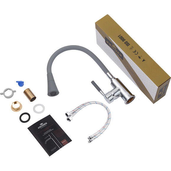 Кухонная мойка со смесителем Kroner KRD5050HMBGRA43332C132GRASP016 (50x50 см, 3.0/1.0 мм, с дозатором, сифоном и сушилкой для посуды), фото 19