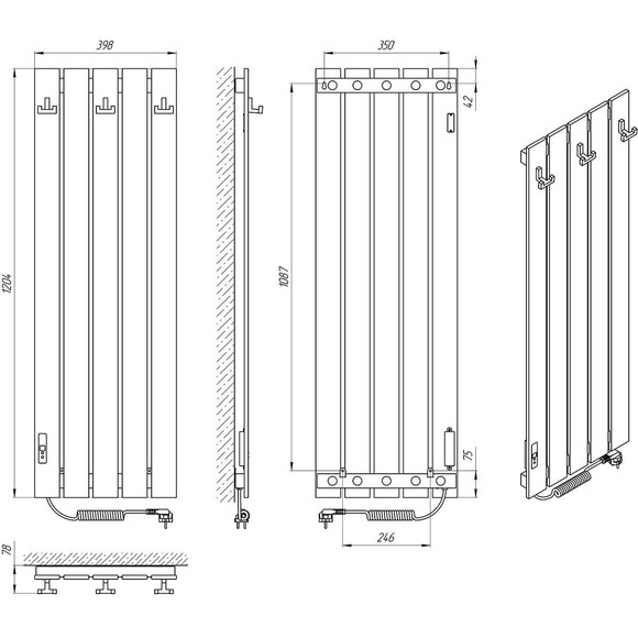 Электрический полотенцесушитель Laris Зебра Бостон ЧФ(Ч)5 R2 73207922 (400x1200, черный матовый, левый, с таймером), Доступные размеры: 400 x 1200, Цвет производителя: черный матовый, Подключение полотенцесушителя: левое, фото 7