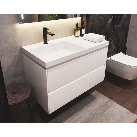 Тумба Snail Оливия с умывальником Snail Тукан 890KD2500A100 (90 см, белая глянцевая, подвесная), фото 