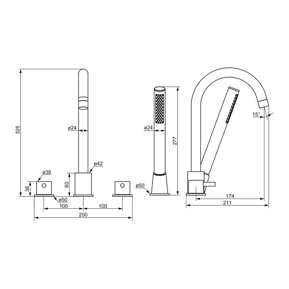 Смеситель на борт ванны Damixa Scandinavian Pure Black 360400300 (черный, на четыре отверстия), Цвет производителя: черный, фото 3