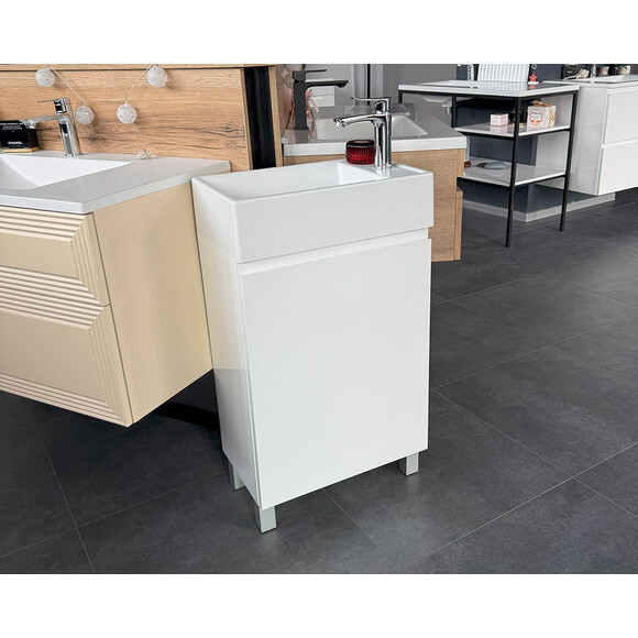 Тумба Snail Тіна з умивальником Snail Веста 500КМ164RA100 (50 см, біла глянсова, права, підлогова), Доступні розміри: 50 x 30  R, фото 