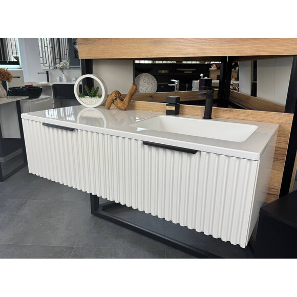 Тумба Snail Ванесса з умивальником Snail Аляска 1200KMF500RA100 (120 см, біла глянсова, права, підвісна), Доступні розміри: 120 x 50 R, фото 