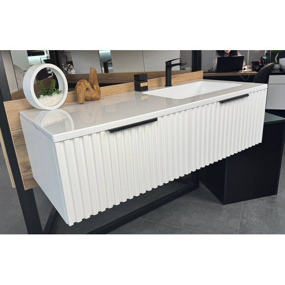 Тумба Snail Ванесса з умивальником Snail Аляска 1200KMF500RA100 (120 см, біла глянсова, права, підвісна), Доступні розміри: 120 x 50 R, фото , изображение 5