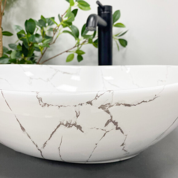 Умивальник VBI Parma White Stone Glossy VBI-011017 (42x34 см, білий камінь глянсовий, чаша), Доступні розміри: 42 x 34, Колір виробника: білий камінь глянсовий, фото , изображение 4