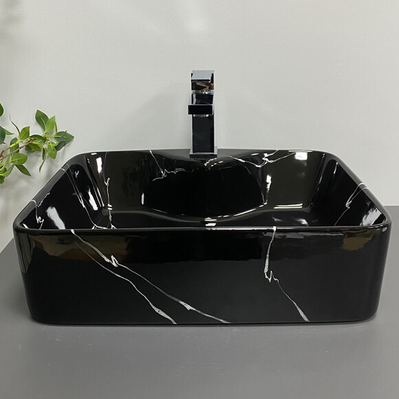 Раковина VBI Forli Black Marmo Glossy White VBI-011107 (48x37 см, черный мрамор глянцевый), Доступные размеры: 48 x 37, Цвет производителя: черный мрамор глянцевый, фото 3