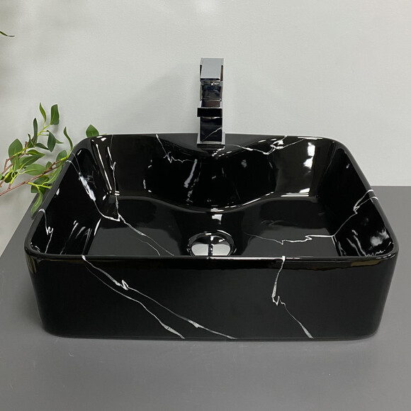 Раковина VBI Forli Black Marmo Glossy White VBI-011107 (48x37 см, черный мрамор глянцевый), Доступные размеры: 48 x 37, Цвет производителя: черный мрамор глянцевый, фото 4