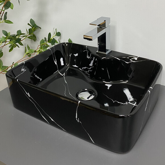 Раковина VBI Forli Black Marmo Glossy White VBI-011107 (48x37 см, черный мрамор глянцевый), Доступные размеры: 48 x 37, Цвет производителя: черный мрамор глянцевый, фото 