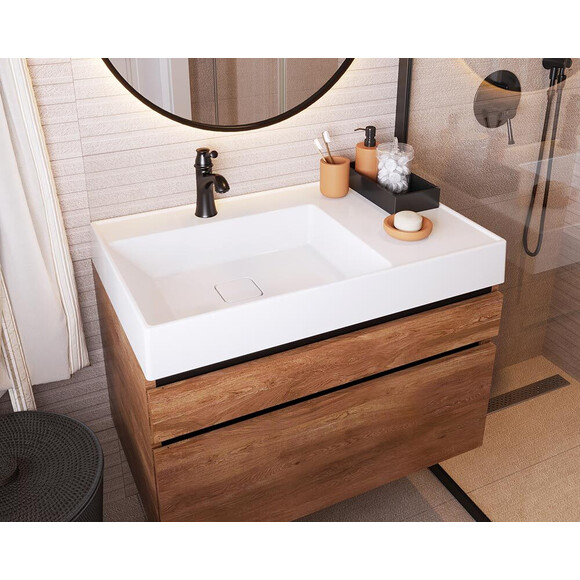 Умывальник Snail Лира White Matt 161A100M (80x50 см, белый матовый, с крылом), Цвет производителя: белый матовый, фото 