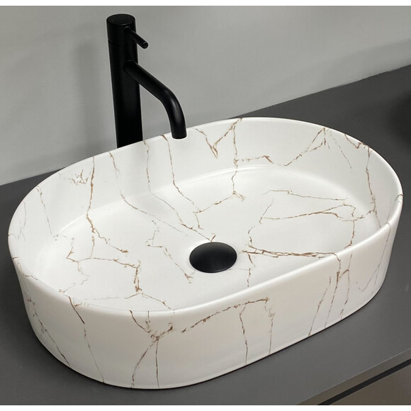 Раковина VBI Verona 50 Gold Marmo Glossy VBI-011329 (50x36 см, золотий мармур глянсовий), Доступні розміри: 50 x 37, Колір виробника: золотий мармур, фото , изображение 2