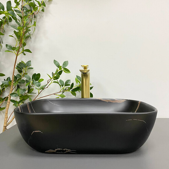 Умывальник VBI Ravenna Black Stone Matt VBI-011214 (46x33 см, черный камень матовый, чаша), Доступные размеры: 45 x 32, Цвет производителя: черный камень матовый, фото 2