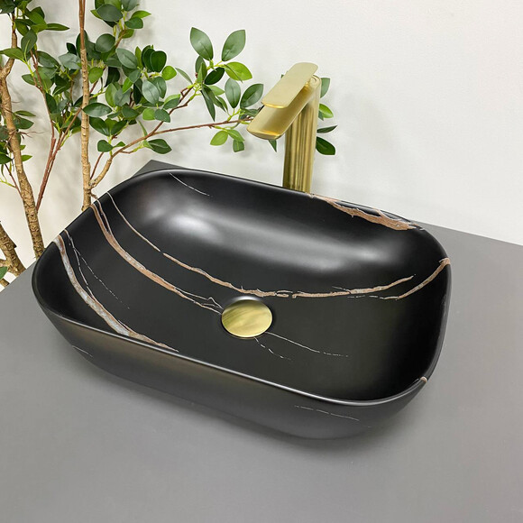 Умывальник VBI Ravenna Black Stone Matt VBI-011214 (46x33 см, черный камень матовый, чаша), Доступные размеры: 45 x 32, Цвет производителя: черный камень матовый, фото 3
