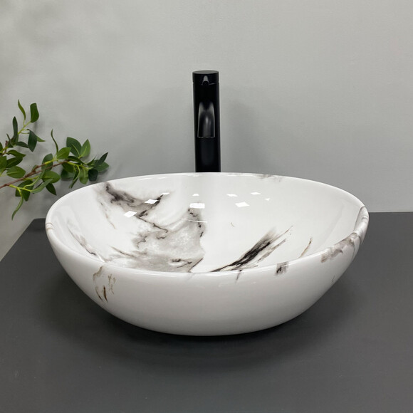 Умивальник VBI Parma Carrara Glossy VBI-011025 (42x34 см, мармур глянсовий, чаша), Доступні розміри: 42 x 34, Колір виробника: карерра, фото , изображение 2