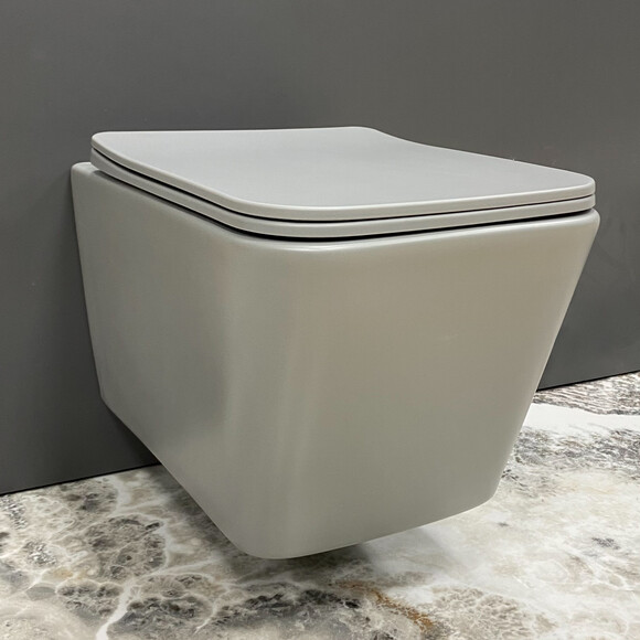 Безободковый подвесной унитаз VBI Caprera Grey Matt VBI-020303 (серый матовый, с сиденьем), Цвет производителя: серый матовый, фото 