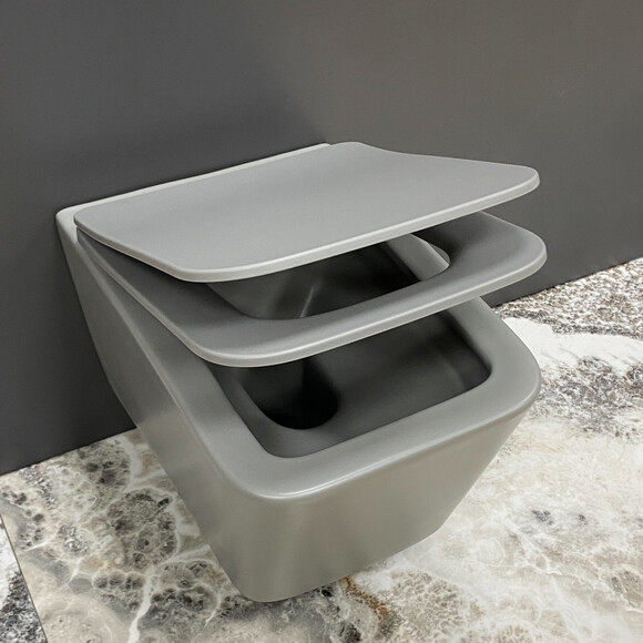 Безободковый подвесной унитаз VBI Caprera Grey Matt VBI-020303 (серый матовый, с сиденьем), Цвет производителя: серый матовый, фото 5
