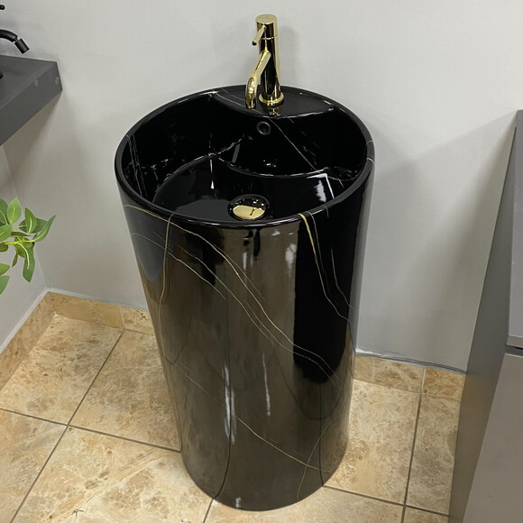 Умивальник VBI Bolonia M Black Marble VBI-019026 (47 см, чорний мармур, підлоговий), Доступні розміри: 47 x 47, Колір виробника: чорний мармур, фото , изображение 2