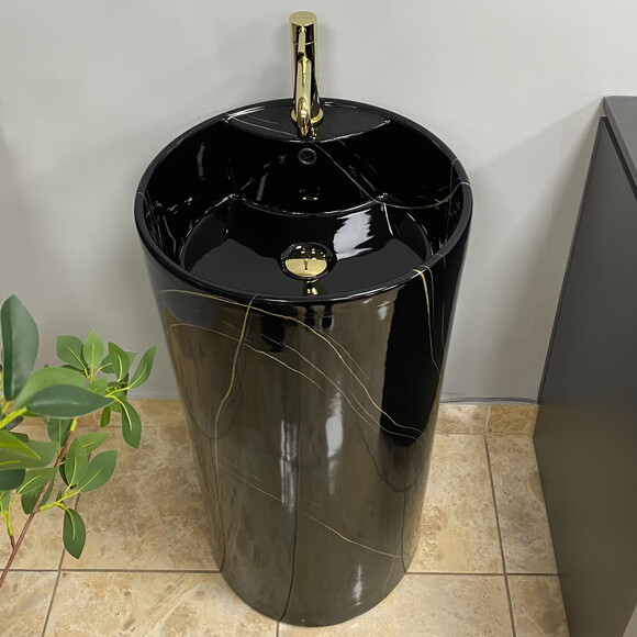 Умивальник VBI Bolonia M Black Marble VBI-019026 (47 см, чорний мармур, підлоговий), Доступні розміри: 47 x 47, Колір виробника: чорний мармур, фото 