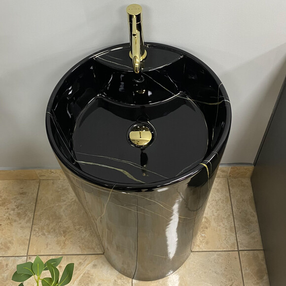 Умивальник VBI Bolonia M Black Marble VBI-019026 (47 см, чорний мармур, підлоговий), Доступні розміри: 47 x 47, Колір виробника: чорний мармур, фото , изображение 4