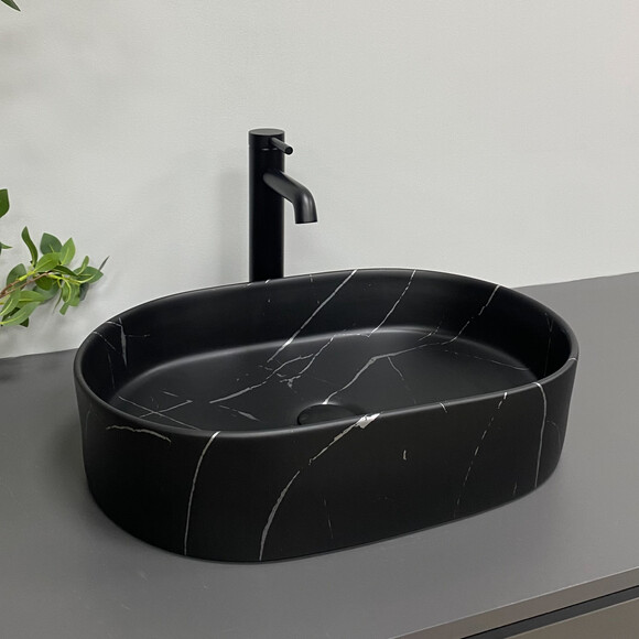 Раковина VBI Verona 50 Black Marmo Matt VBI-011328 (50x36 см, чорний матовий мармур), Доступні розміри: 50 x 37, Колір виробника: чорний мармур матовий, фото , изображение 4