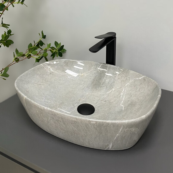 Раковина VBI Olbia Grey Stone Glossy VBI-014302 (50x38 см, сірий глянсовий камінь, чаша), Доступні розміри: 50 x 38, Колір виробника: сірий камінь глянсовий, фото , изображение 3