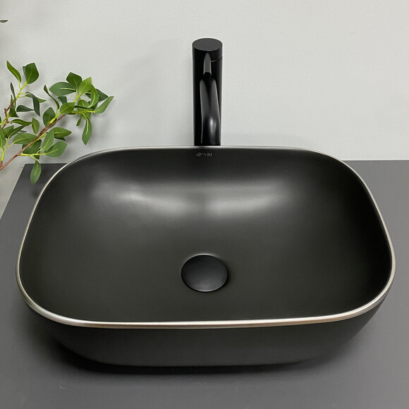 Раковина VBI Ravenna Black Matt Silver Edge VBI-011229 (46x33 см, черная матовая с серебренным бортиком, чаша), Доступные размеры: 45 x 32, Цвет производителя: черный матовый, серебро линией, фото 