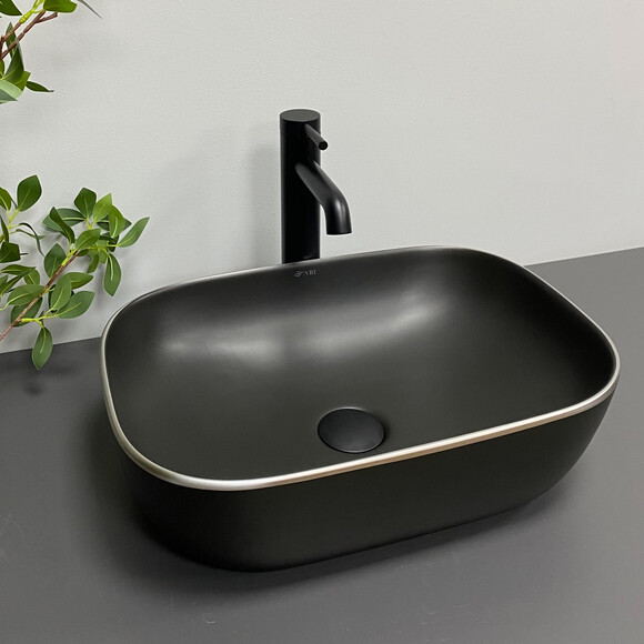 Раковина VBI Ravenna Black Matt Silver Edge VBI-011229 (46x33 см, черная матовая с серебренным бортиком, чаша), Доступные размеры: 45 x 32, Цвет производителя: черный матовый, серебро линией, фото 2