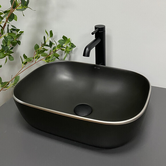 Раковина VBI Ravenna Black Matt Silver Edge VBI-011229 (46x33 см, черная матовая с серебренным бортиком, чаша), Доступные размеры: 45 x 32, Цвет производителя: черный матовый, серебро линией, фото 3