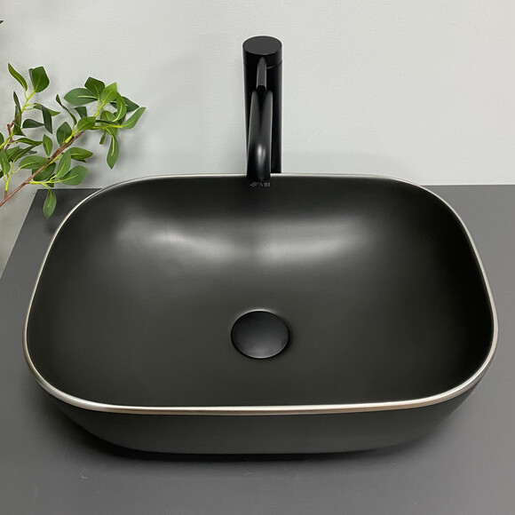 Раковина VBI Ravenna Black Matt Silver Edge VBI-011229 (46x33 см, черная матовая с серебренным бортиком, чаша), Доступные размеры: 45 x 32, Цвет производителя: черный матовый, серебро линией, фото 4