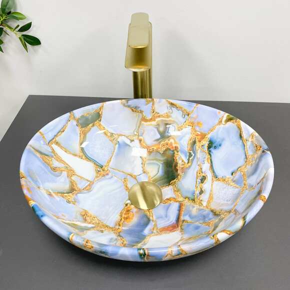 Умивальник VBI Parma Marble Blue Glossy VBI-011016 (42x34 см, блакитний мармур глянсовий, чаша), Доступні розміри: 42 x 34, Колір виробника: блакитний мармур глянсовий, фото 