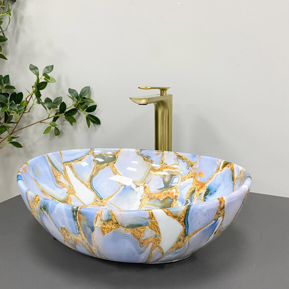 Умивальник VBI Parma Marble Blue Glossy VBI-011016 (42x34 см, блакитний мармур глянсовий, чаша), Доступні розміри: 42 x 34, Колір виробника: блакитний мармур глянсовий, фото , изображение 3