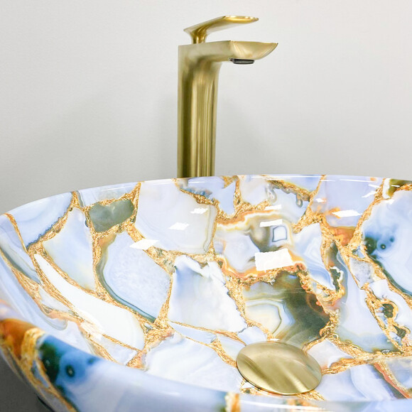 Умивальник VBI Parma Marble Blue Glossy VBI-011016 (42x34 см, блакитний мармур глянсовий, чаша), Доступні розміри: 42 x 34, Колір виробника: блакитний мармур глянсовий, фото , изображение 4