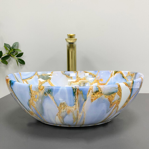Умивальник VBI Parma Marble Blue Glossy VBI-011016 (42x34 см, блакитний мармур глянсовий, чаша), Доступні розміри: 42 x 34, Колір виробника: блакитний мармур глянсовий, фото , изображение 5