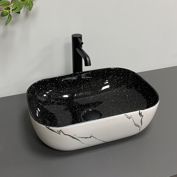 Раковина VBI Ravenna White Black Marmo VBI-011230 (46x33 см, чорний/білий мармур глянсовий, чаша), Доступні розміри: 45 x 32, Колір виробника: мармур, чорний глянсовий, фото , изображение 2