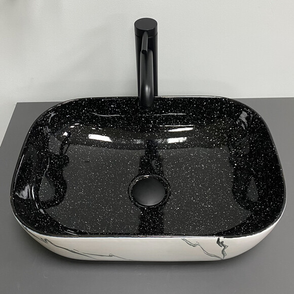 Раковина VBI Ravenna White Black Marmo VBI-011230 (46x33 см, чорний/білий мармур глянсовий, чаша), Доступні розміри: 45 x 32, Колір виробника: мармур, чорний глянсовий, фото , изображение 3