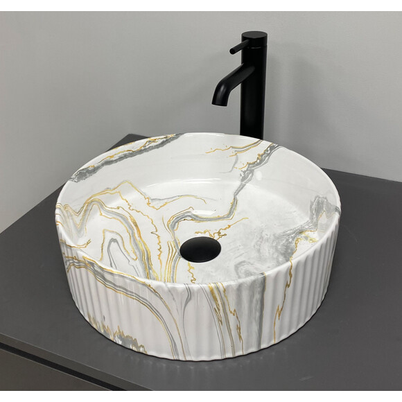 Умывальник VBI Brindisi M Stains Glossy VBI-014101 (40x40 см, мрамор глянцевый, чаша), Доступные размеры: 40 x 40, Цвет производителя: мрамор глянцевый, фото 4