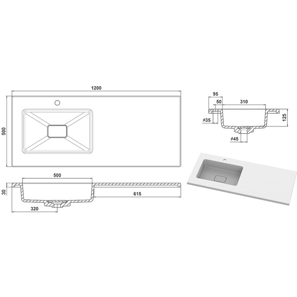 Умивальник-стільниця Snail Аляска L White Matt 167LA100M (120x50 см, білий матовий, з крилом), Доступні розміри: 120 x 50 L, Колір виробника: білий матовий, фото , изображение 5