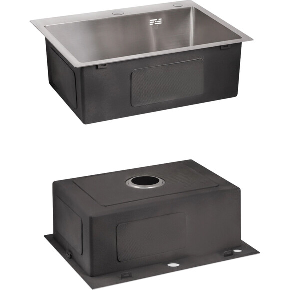 Мойка для кухни Lidz Handmade H5845 Brushed Steel LDH5845BRU3538447519 (58x45 см, брашированная сталь, 3.0/1.0 мм, с корзиной, сифоном и дозатором), Доступные размеры: 58 x 45, Цвет производителя: брашированная нержавеющая сталь, Тип поверхности: brash (брашированная, матовая), фото 5